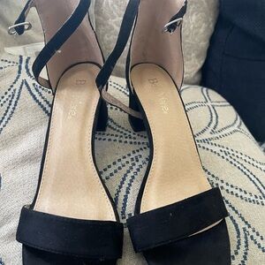 Bella Marie Black Suede Block Heel Sandals with Ankle Strap